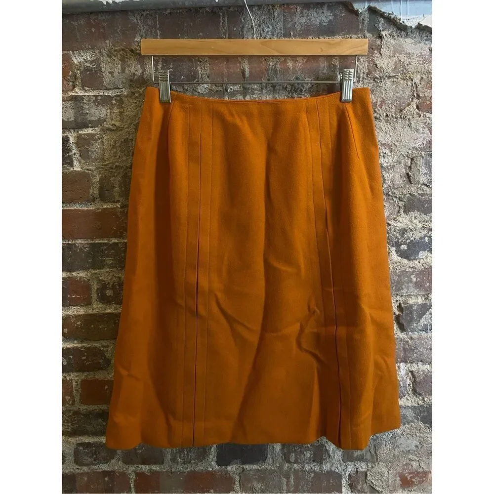 SEARS VINTAGE • Orange Wool Straight Knee-Length Skirt • Ladies Size 6